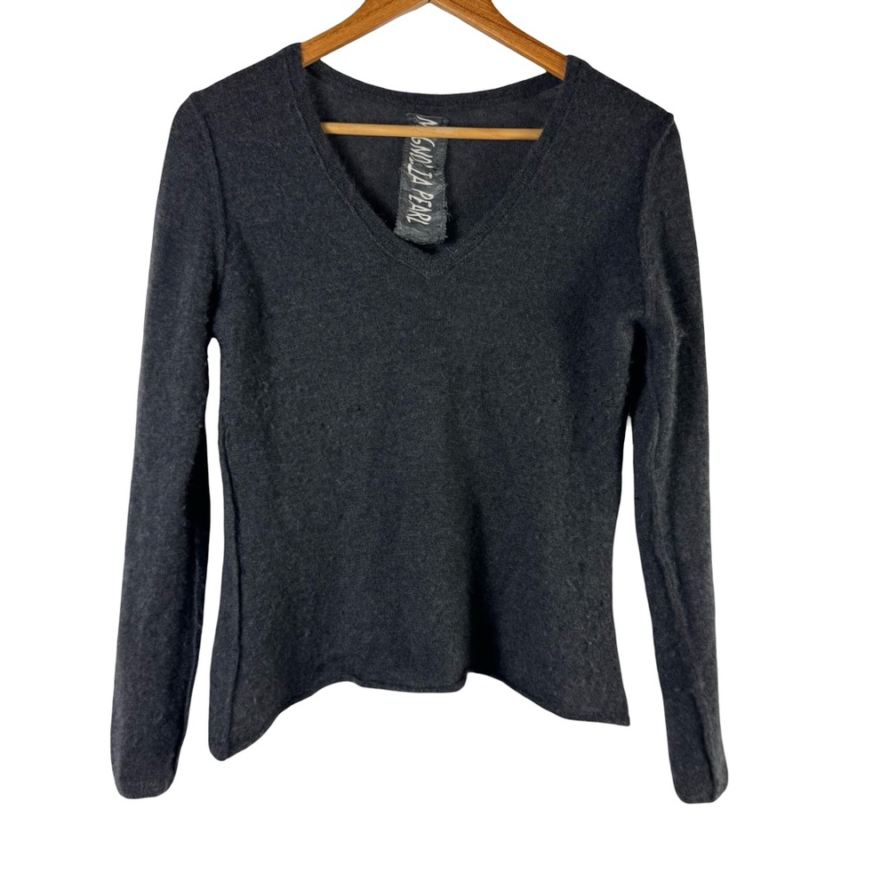 Magnolia Pearl Handmade 100% Soft Thin Luxury Cashmere Charcoal V-Neck Sweater